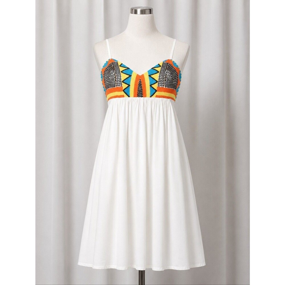 Karlie Boho Colorful Embroidered Bodice Spaghetti Strap Sundress Festival Dress